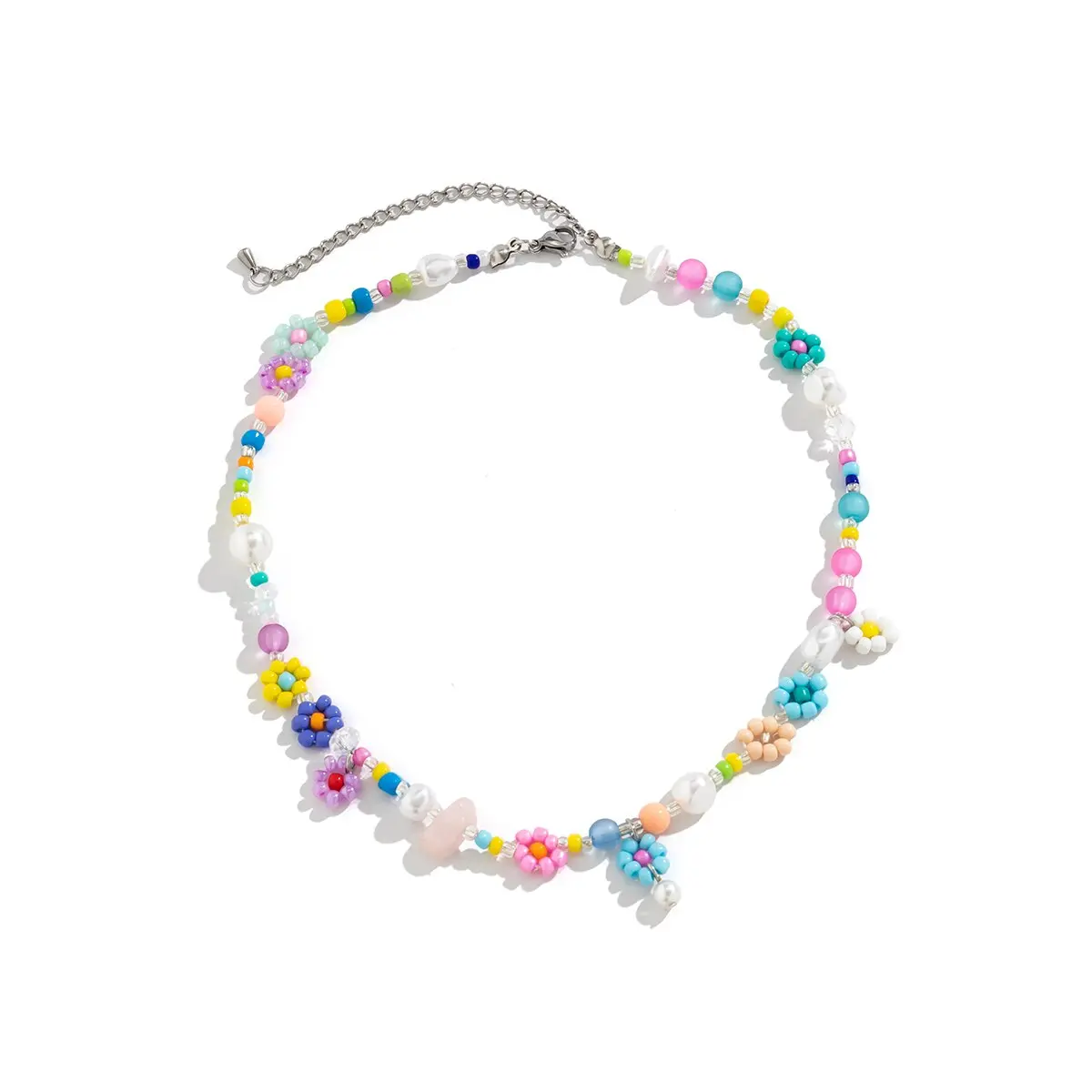 Boho Simple Beads Imitation Pearl Choker Necklace Women Men Vintage Stainless Steel Handmade Chain Aesthetic Y2K Jewelry Gift