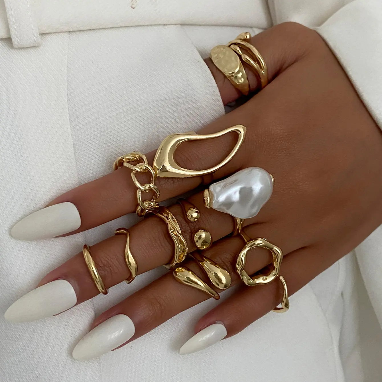 Ingemark 12Pcs/Set Vintage Irregular Water Drop Rings for Women New Trend Minimalist Geometric Open Rings Party Jewelry Gift