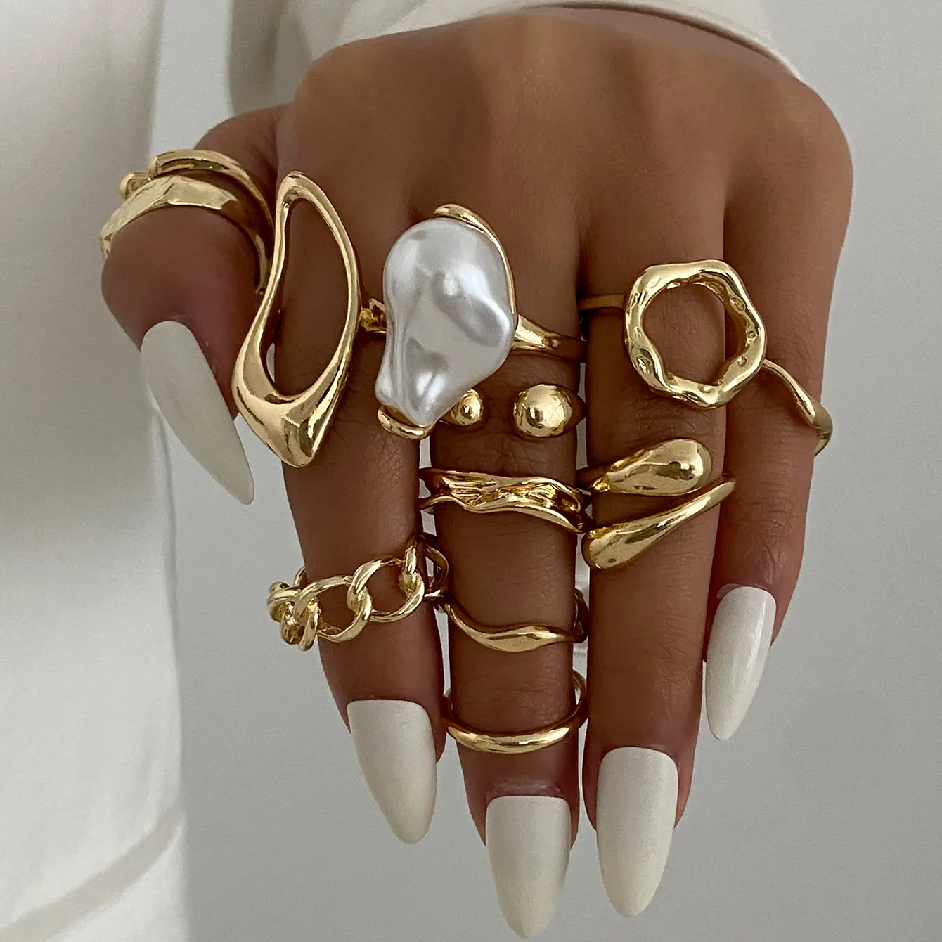 Ingemark 12Pcs/Set Vintage Irregular Water Drop Rings for Women New Trend Minimalist Geometric Open Rings Party Jewelry Gift