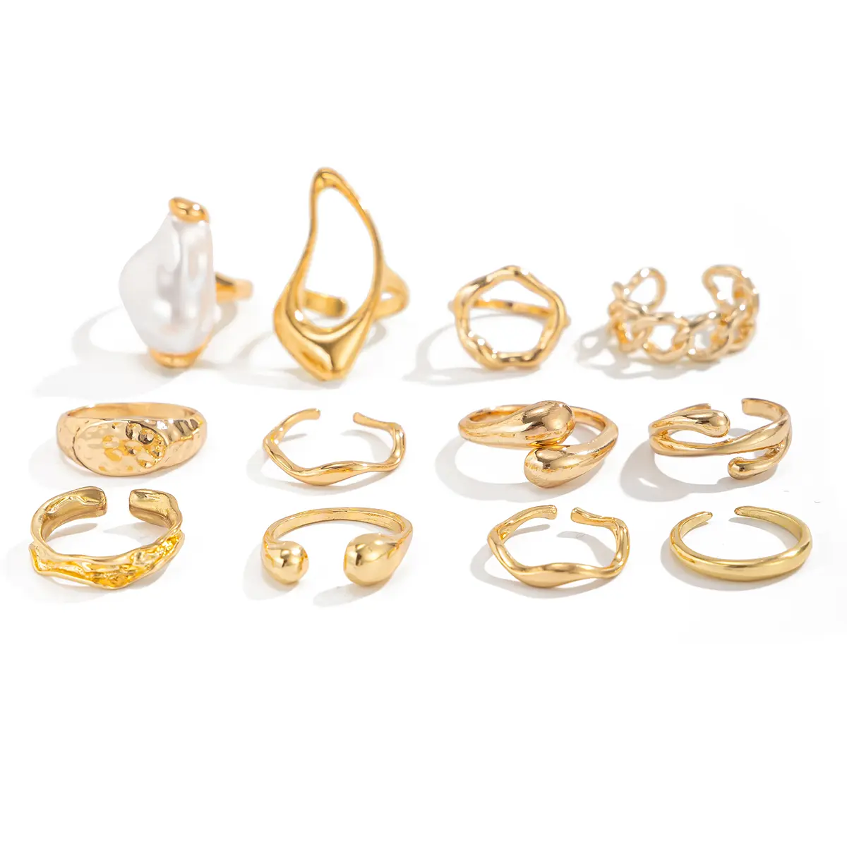 Ingemark 12Pcs/Set Vintage Irregular Water Drop Rings for Women New Trend Minimalist Geometric Open Rings Party Jewelry Gift