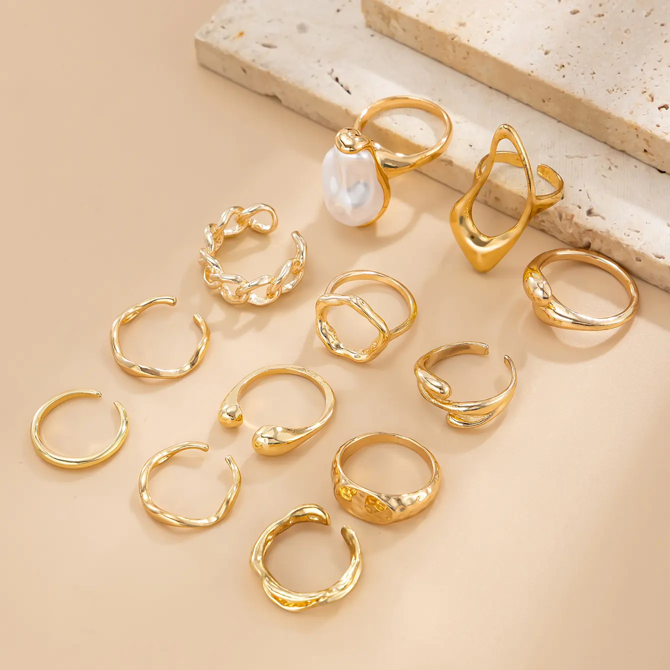 Ingemark 12Pcs/Set Vintage Irregular Water Drop Rings for Women New Trend Minimalist Geometric Open Rings Party Jewelry Gift