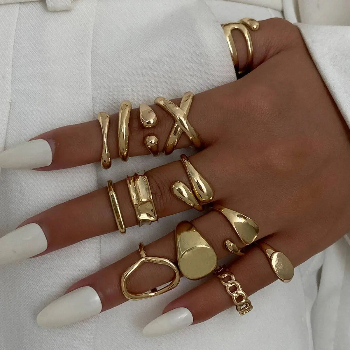 Ingemark 14Pcs/Set Punk Irregular Water Drop Open Rings for Women New Trend Vintage Adjustable Finger Rings Couple Jewelry Gift