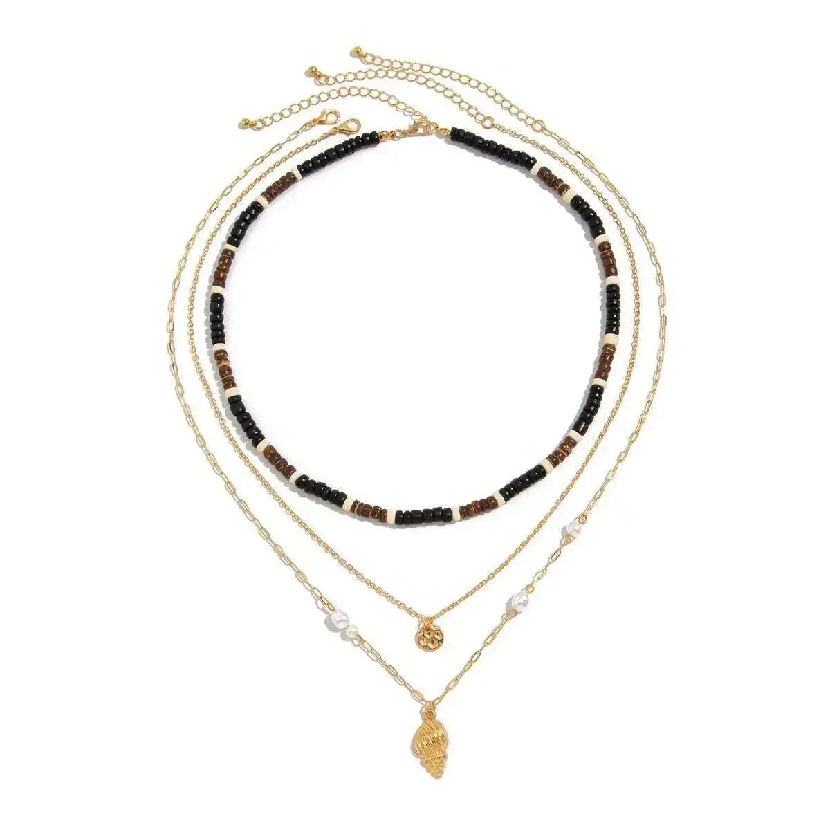 Ingemark 3Pcs/Set Ethnic Conch Coconut Tree Pendant Choker Necklace Men 2025 New Trend Boho Imitation Pearl Chain Summer Jewelry