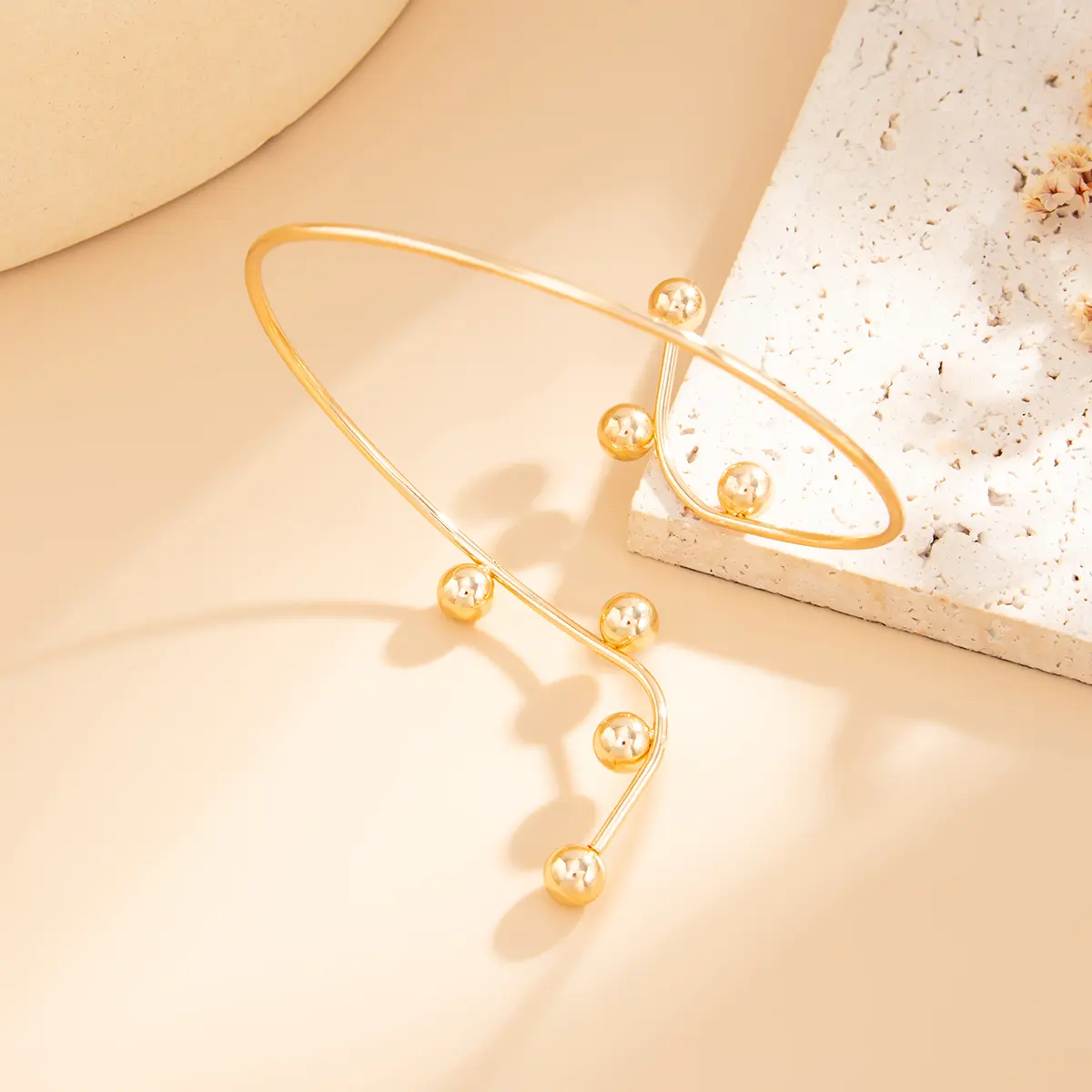 Ingemark Minimalism Beads Upper Open Arm Bracelet for Women New Trend Vintage Geometric Gold Color Adjustable Bangles Jewelry