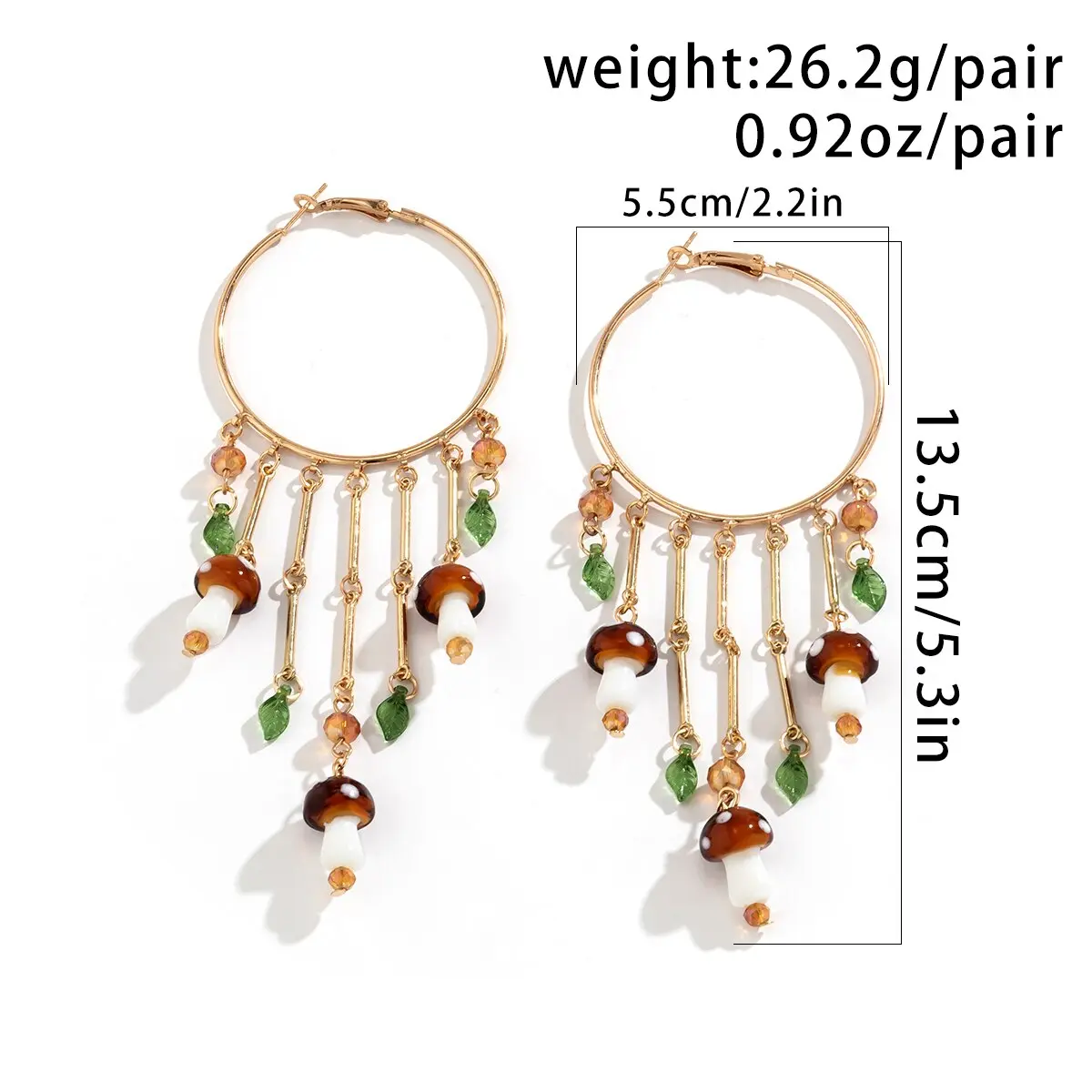 Bohemian Colorful Mushroom Crystal Pendant Long Tassel Earrings Women Exaggerated Piercing Hoop Earring Trend Gift Y2K Jewelry