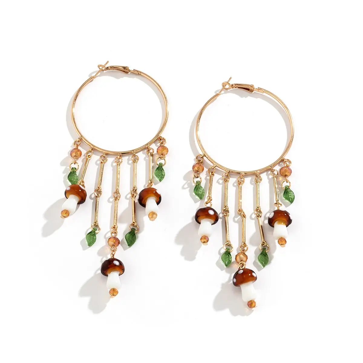 Bohemian Colorful Mushroom Crystal Pendant Long Tassel Earrings Women Exaggerated Piercing Hoop Earring Trend Gift Y2K Jewelry