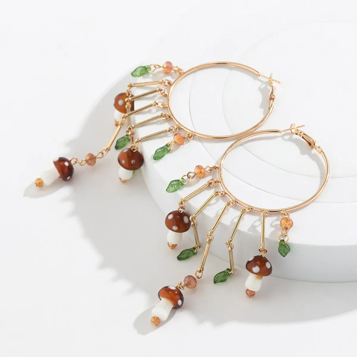 Bohemian Colorful Mushroom Crystal Pendant Long Tassel Earrings Women Exaggerated Piercing Hoop Earring Trend Gift Y2K Jewelry