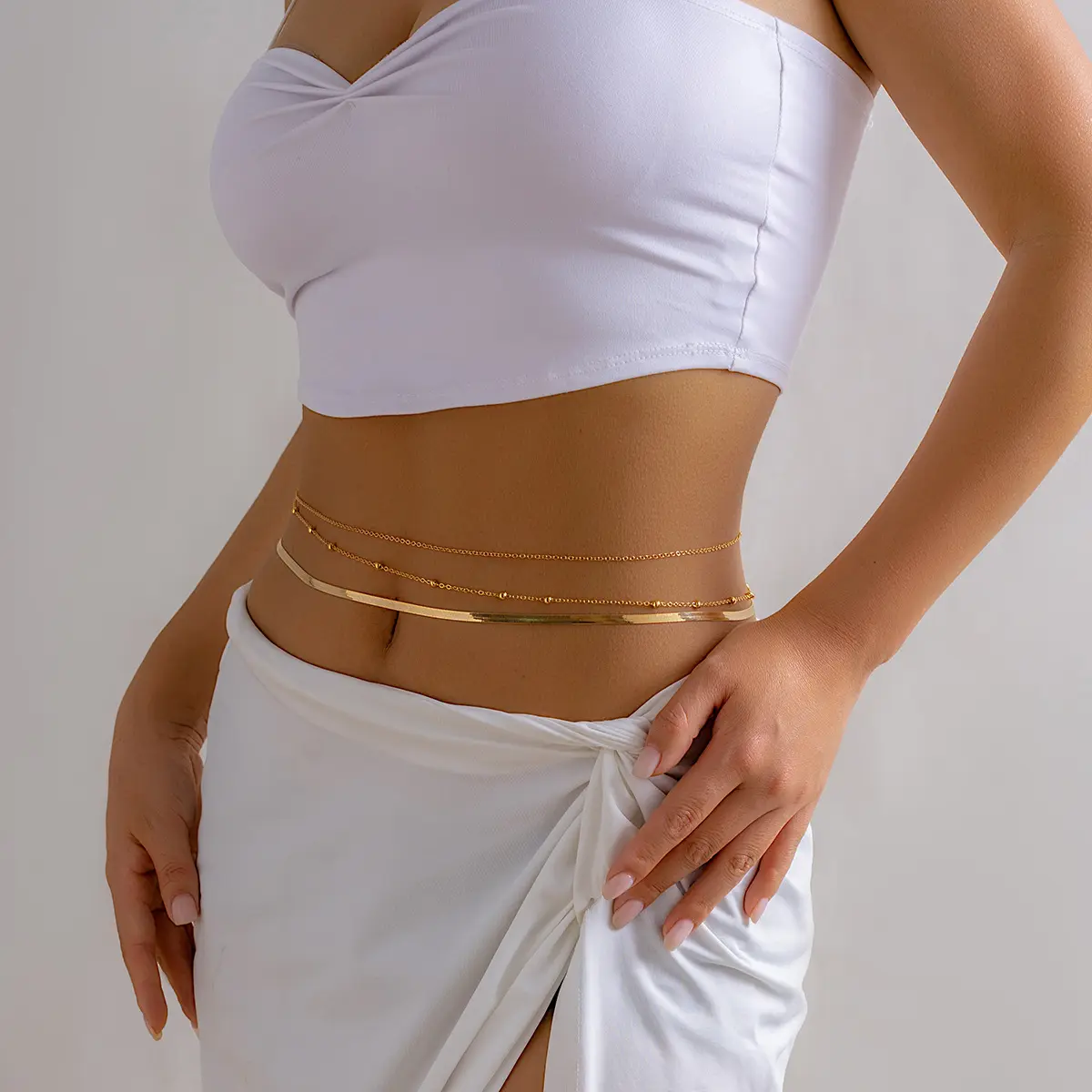 3Pcs/Set Bohemian Flat Snake Chain Belly Waist Chain for Women Sexy Bikini Multilayer Thin Body Jewelry Summer Beach Accessory