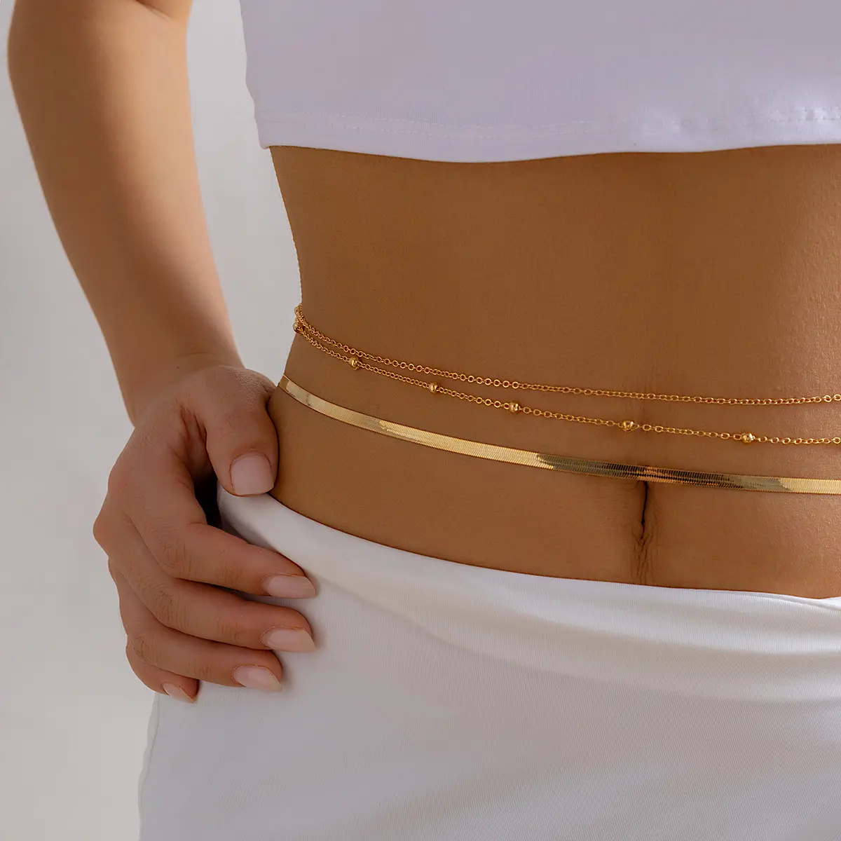3Pcs/Set Bohemian Flat Snake Chain Belly Waist Chain for Women Sexy Bikini Multilayer Thin Body Jewelry Summer Beach Accessory