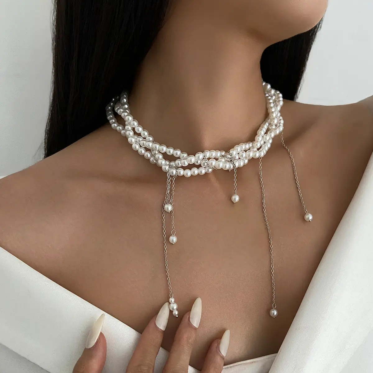 Ingemark Elegant Multilayer Imitation Pearl Choker Necklace For Women Vintage Creative Tassel Pendant Necklace Wedding Jewelry