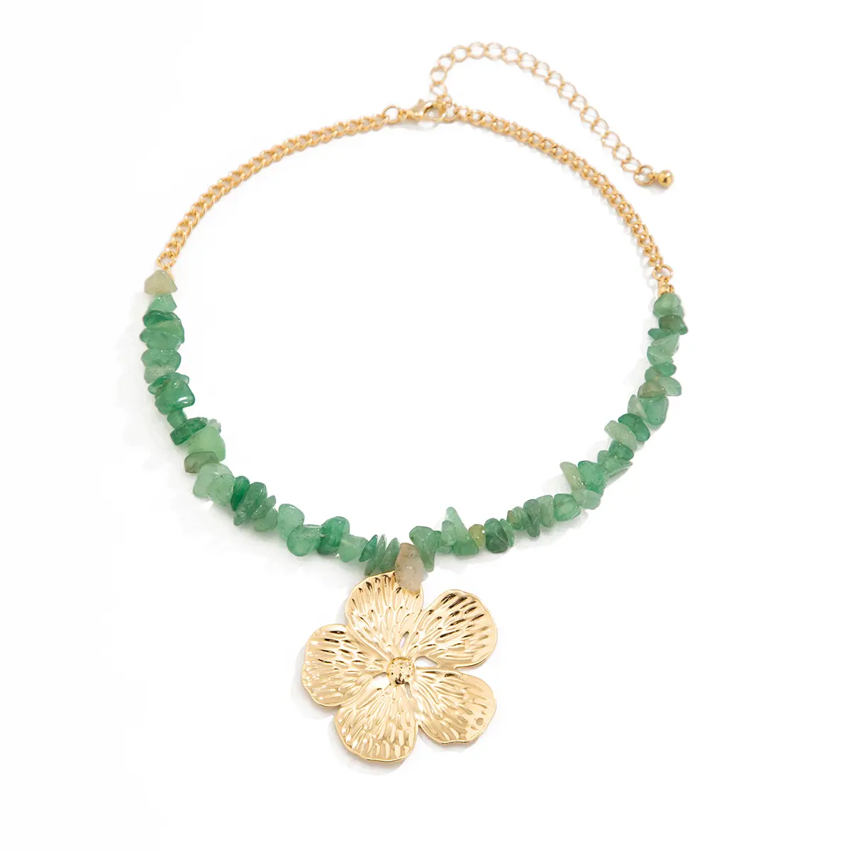 Ingemark Bohemian Crushed Stones Chain Big Flower Pendant Necklace Women Exquisite Trendy Summer Beach Club Party Jewelry Gifts