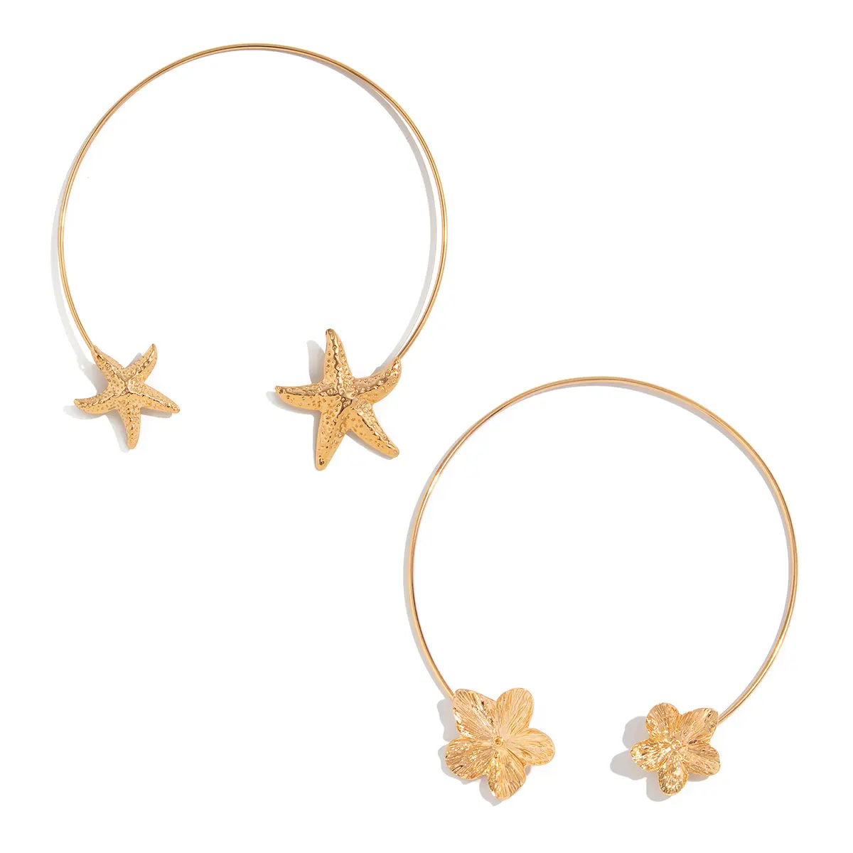 Ingemark Creative Simple Open Torques Necklace for Women Trendy Gold Color Flower Starfish Clavicle Chain Daily Party Jewelry