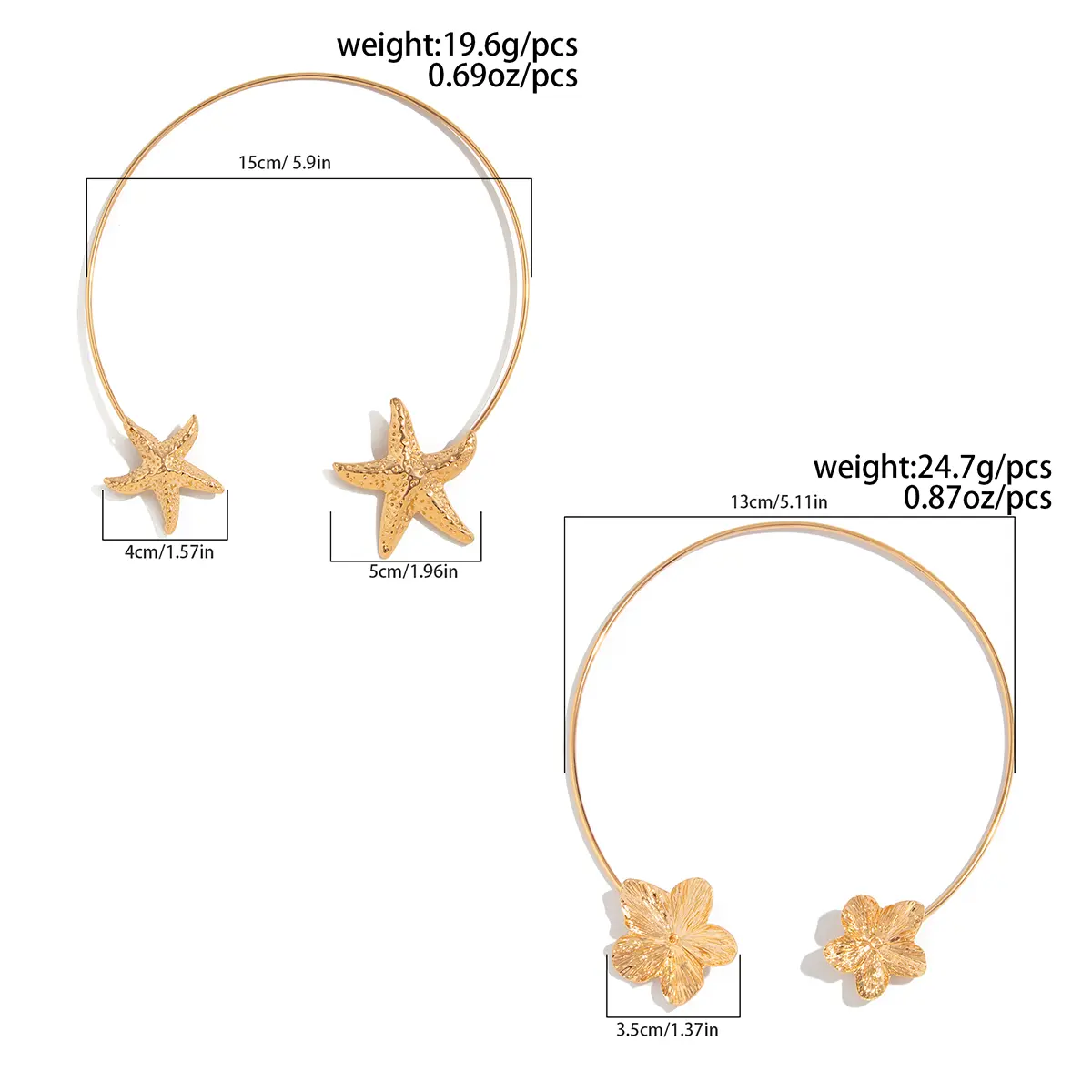 Ingemark Creative Simple Open Torques Necklace for Women Trendy Gold Color Flower Starfish Clavicle Chain Daily Party Jewelry