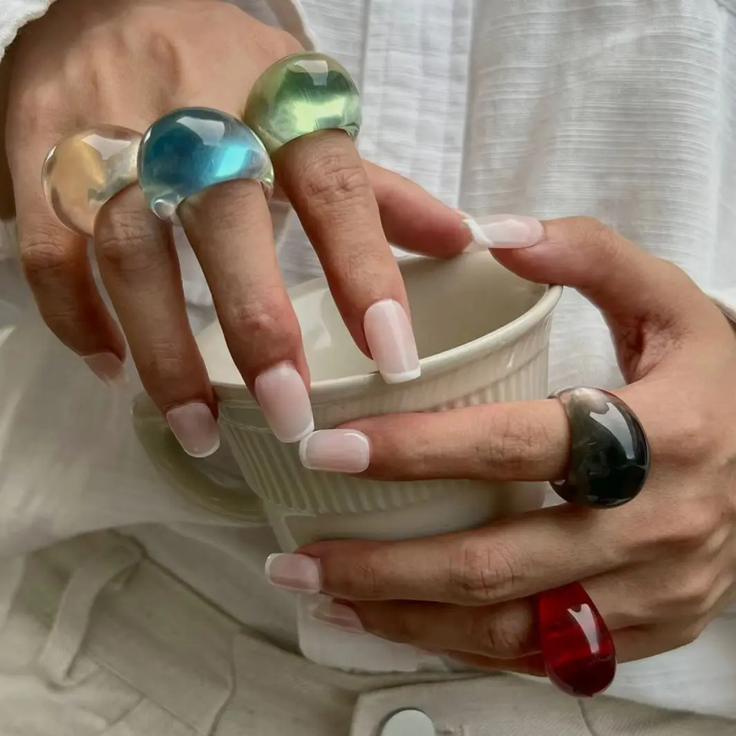Ingemark 5 Colors Kpop Boho Resin Acrylic Geometric Finger Rings for Women New Fashion Simple Knuckle Ring Aesthetic Y2K Jewelry