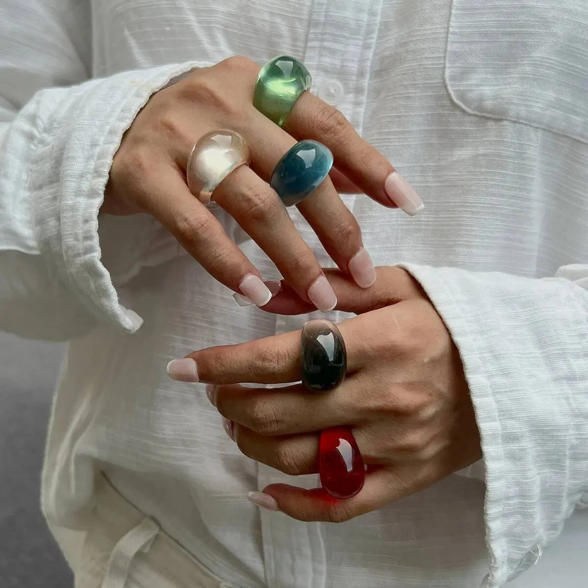 Ingemark 5 Colors Kpop Boho Resin Acrylic Geometric Finger Rings for Women New Fashion Simple Knuckle Ring Aesthetic Y2K Jewelry