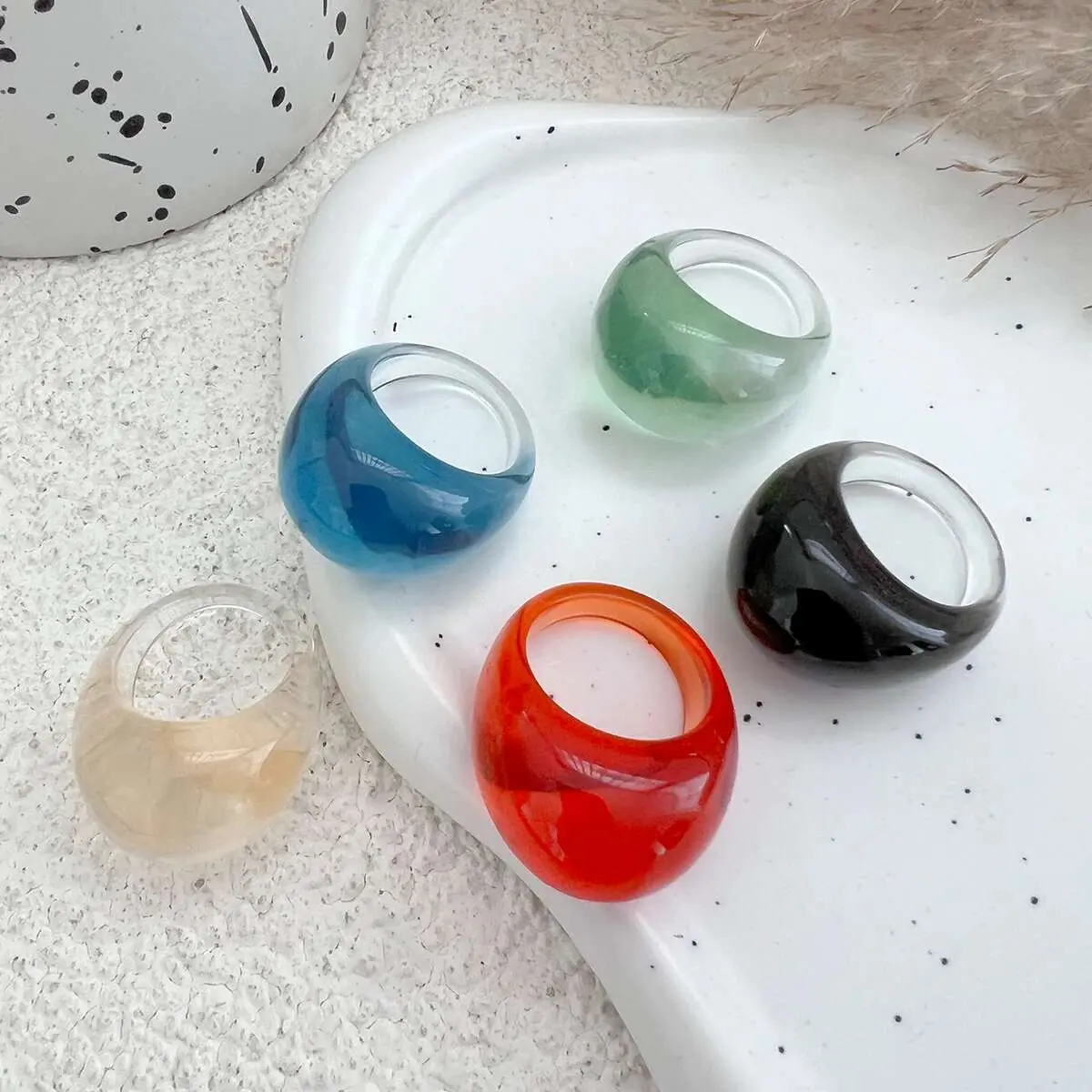 Ingemark 5 Colors Kpop Boho Resin Acrylic Geometric Finger Rings for Women New Fashion Simple Knuckle Ring Aesthetic Y2K Jewelry