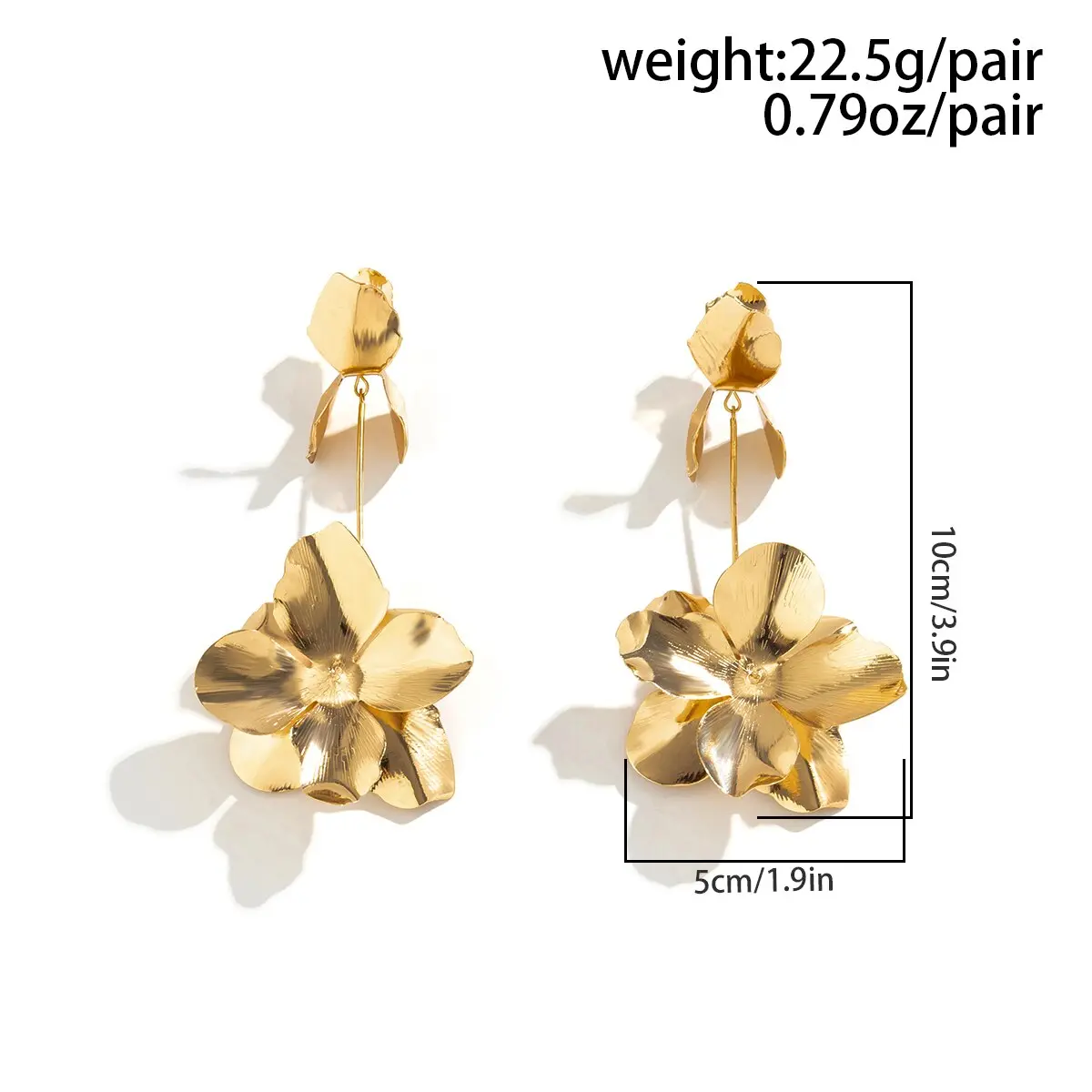 Vintage Geometric Flower Petal Pendant Drop Earrings for Women Fashion Statement Gold-Color Hanging Earrings Party Jewelry Gifts
