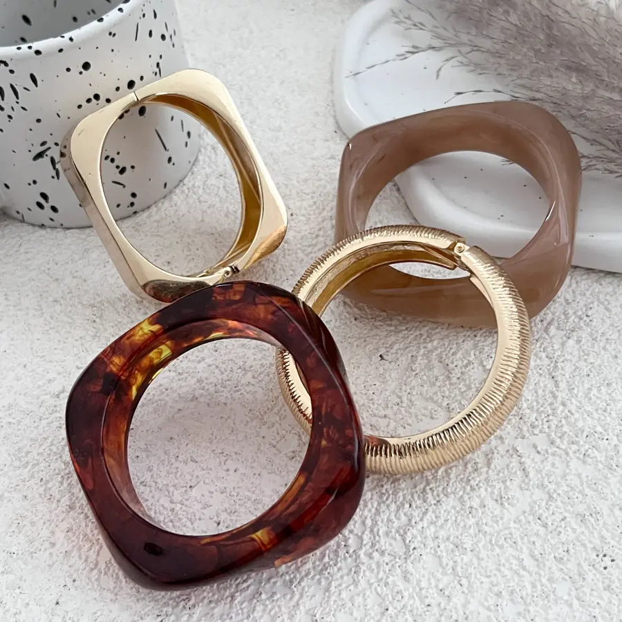 Ingemark 2025 Trendy Stacking Resin Bangles for Women Men Hip Hop Irregular Chunky Cuff Bracelets Charm Accessories Jewelry