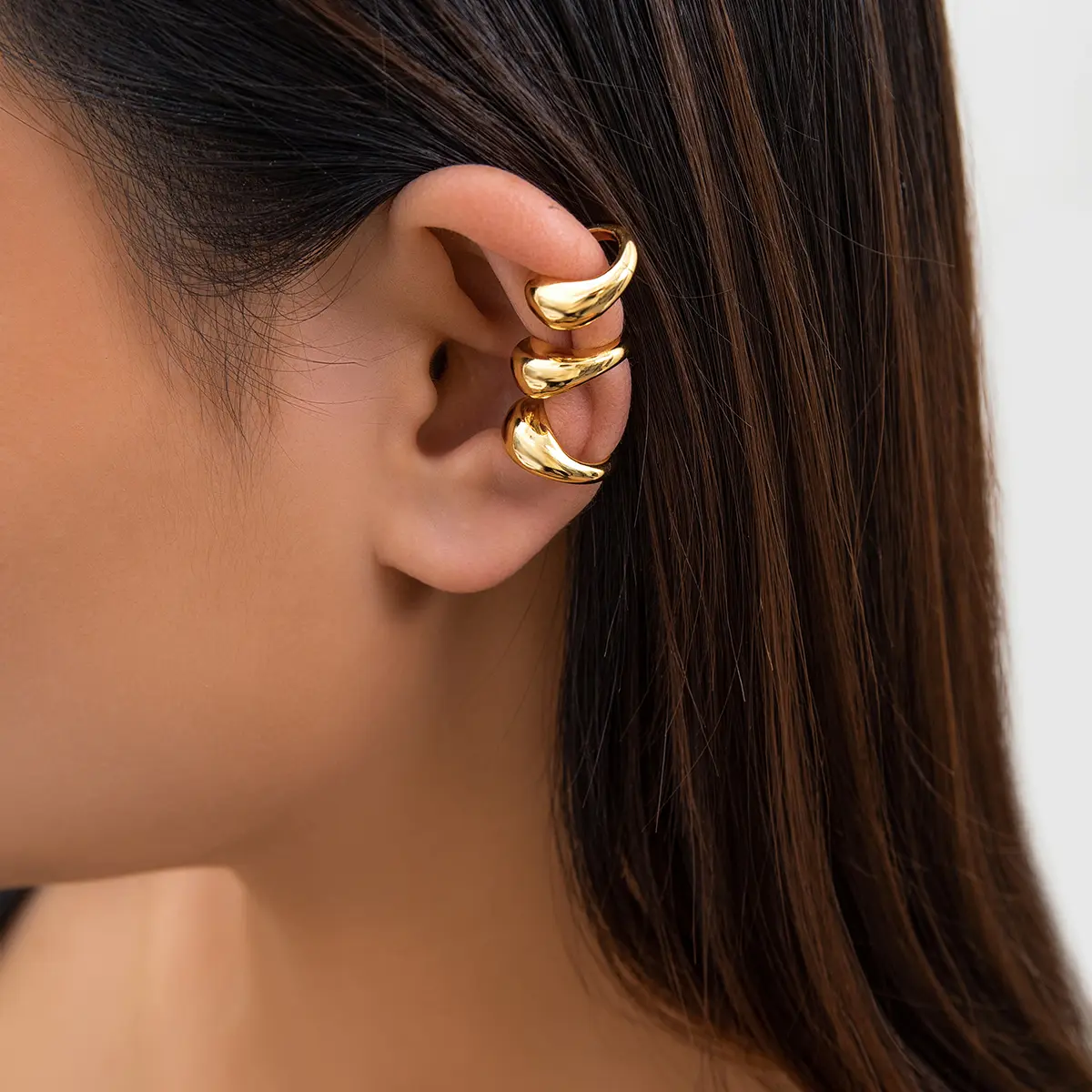 3Pc/Set Goth Geometric Round Clip Earring Women Trendy Glossy C Shape No Piercing Fake Cartilage Ear Cuff Jewelry Accessories