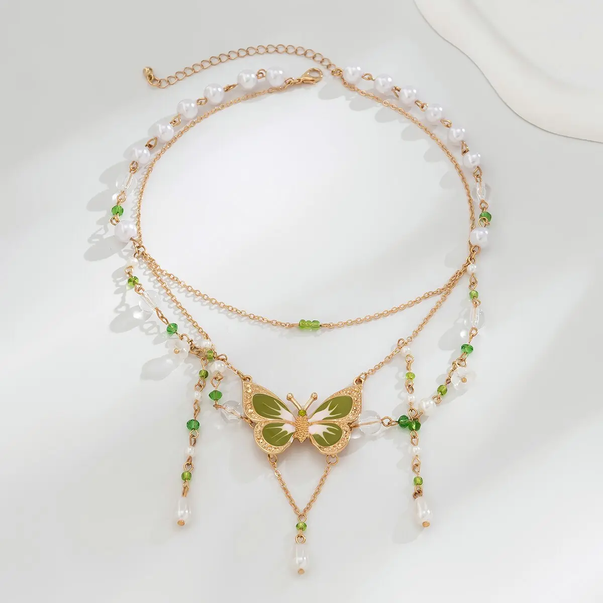 2Pcs Kpop Multilayer Lovely Butterfly Pendant Tassel Necklace Clip Earrings for Women Wed Bridal Exquisite Chain Y2K Jewelry Set