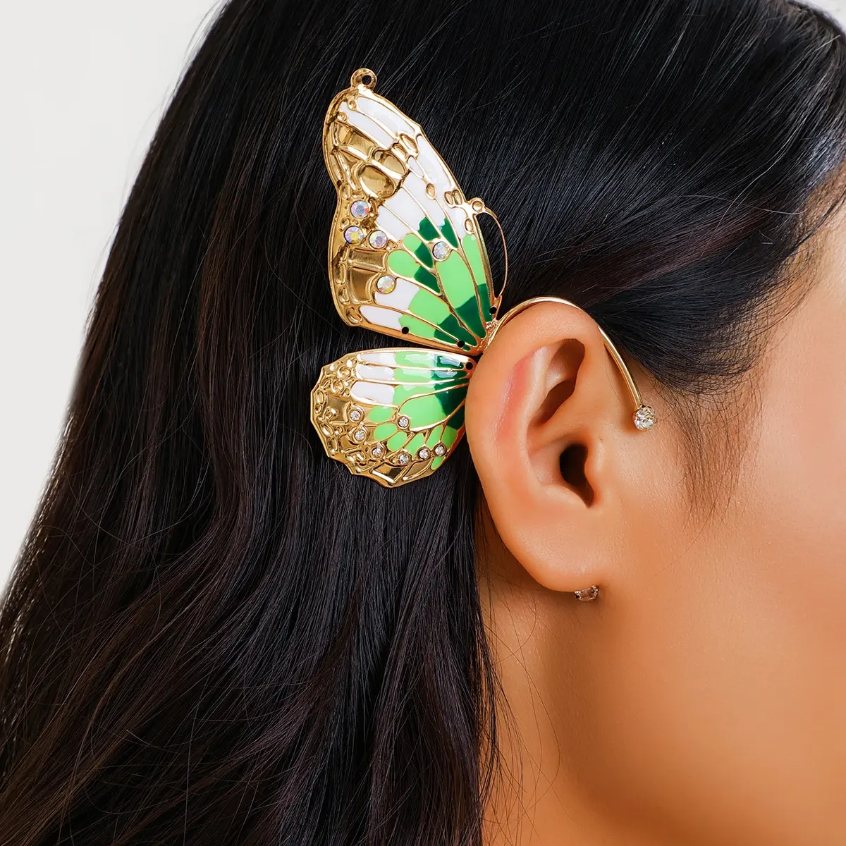 2Pcs Kpop Multilayer Lovely Butterfly Pendant Tassel Necklace Clip Earrings for Women Wed Bridal Exquisite Chain Y2K Jewelry Set