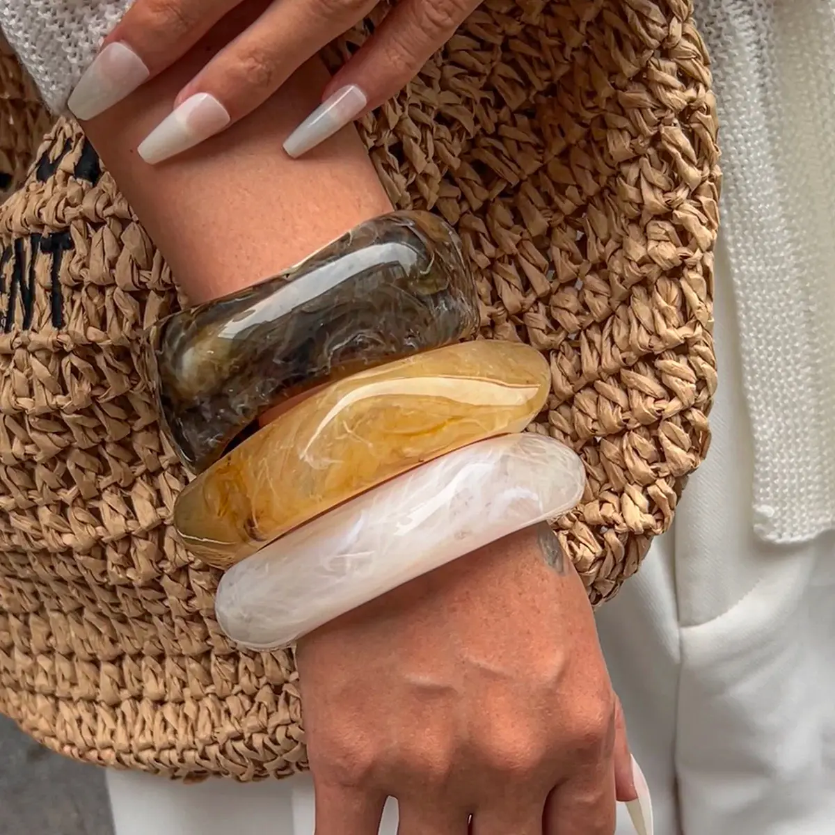 Ingemark Exaggerated Resin Geometric Chunky Bangles for Women on Hand Punk Hip Hop Wide Arm Bracelets Aesthetic Y2K Jewelry Gift