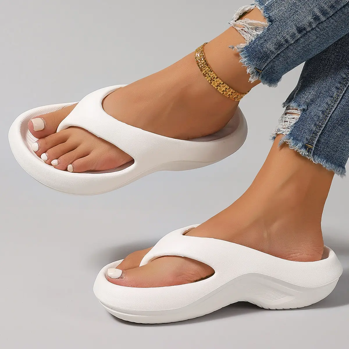 Women Fashion Flip Flops Summer Platform Shoes Soft EVA Solid Color Girls Beach Home Slippers Thick Sole Slip-on Sandals