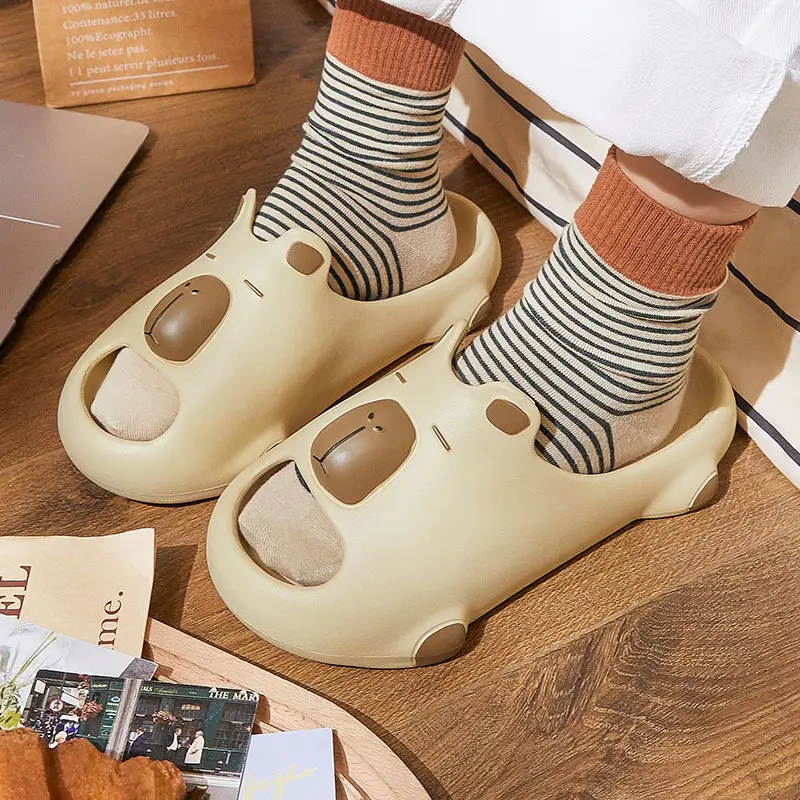 Women Indoor Bathroom Slippers Cute Cartoon Capybara Men Summer Shoes Soft EVA Anti-slip Couples Home Shower Beach Slides