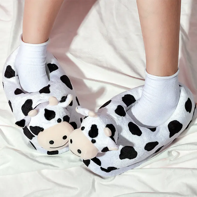 House Fuzzy Slipper Women Winter Fur Cotton Shoes Warm Plush Cute Cow Girls Indoor Home Fluffy Slippers Soft Ladies Flat Shoe