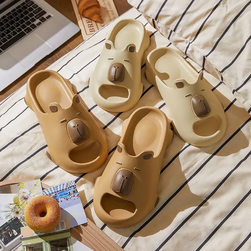 Women Indoor Bathroom Slippers Cute Cartoon Capybara Men Summer Shoes Soft EVA Anti-slip Couples Home Shower Beach Slides