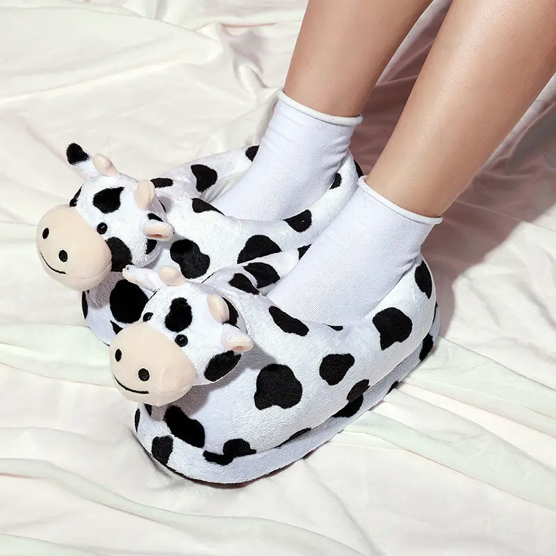 House Fuzzy Slipper Women Winter Fur Cotton Shoes Warm Plush Cute Cow Girls Indoor Home Fluffy Slippers Soft Ladies Flat Shoe
