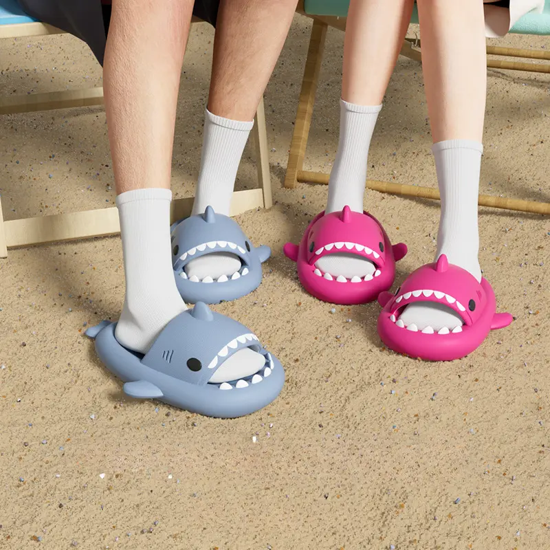 4cm Thick Sole Shark Slippers Women Men Indoor Bathroom Slides Cute Cartoon 2024 Summer Shoes Female Male Street Beach Sandals