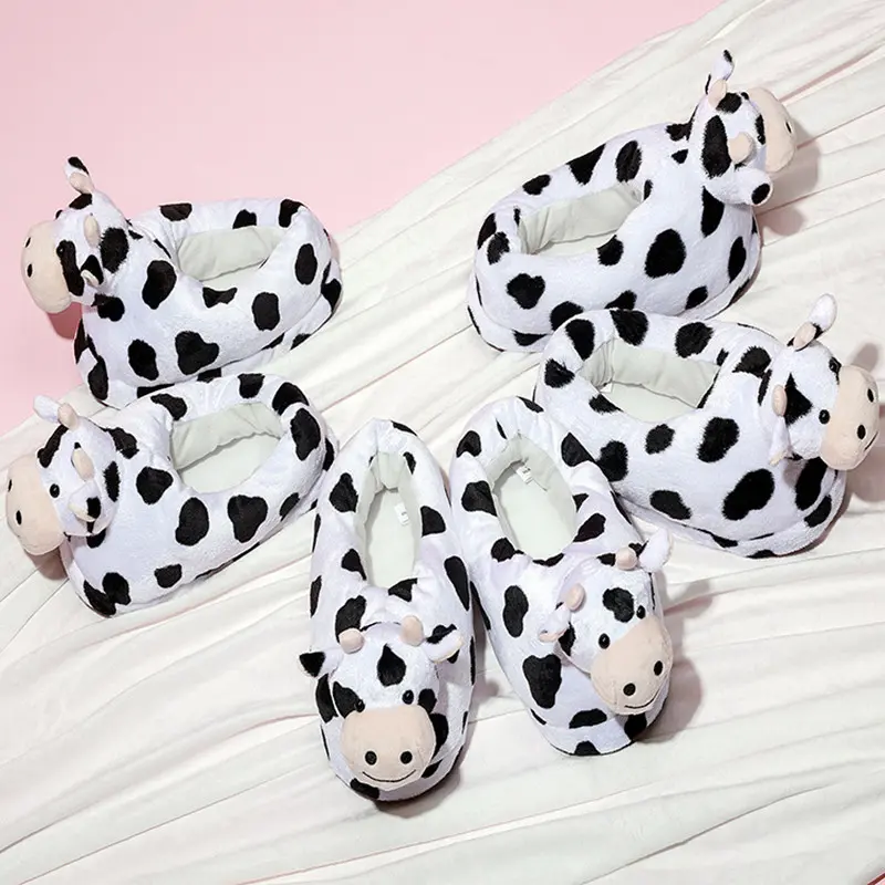 House Fuzzy Slipper Women Winter Fur Cotton Shoes Warm Plush Cute Cow Girls Indoor Home Fluffy Slippers Soft Ladies Flat Shoe