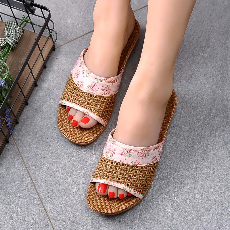Breathable Straw Mat Shoes Woman Indoor Slippers Anti-slip Lovers Home Linen Slipper Female Male House Floor Slides SH423
