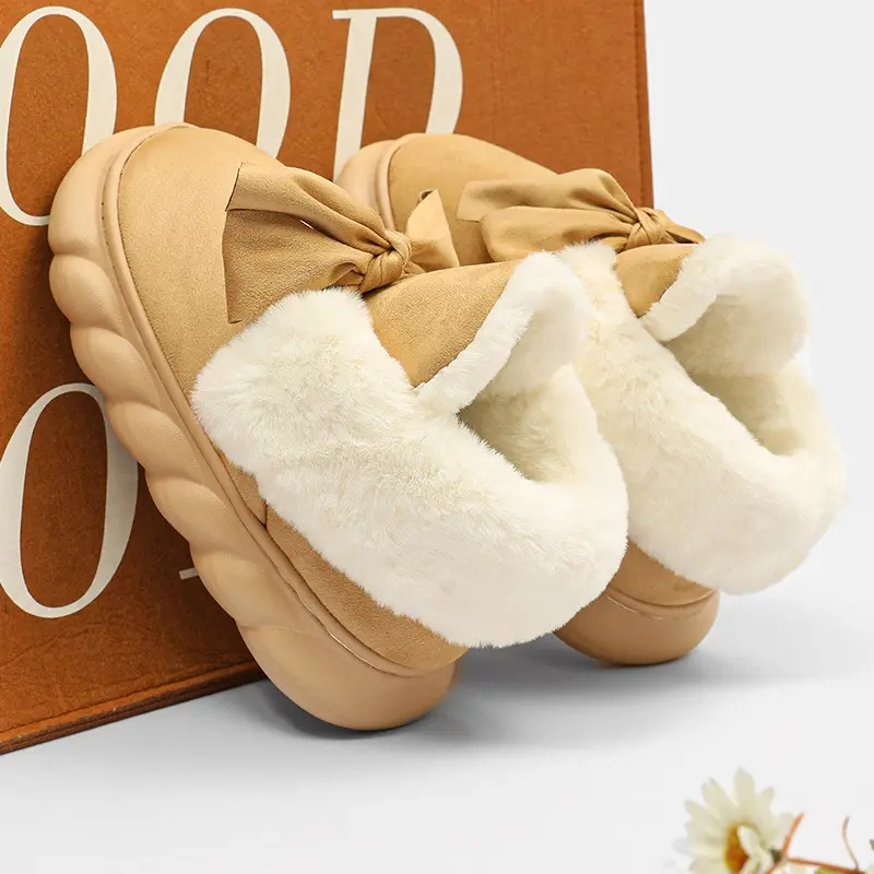 2024 New Winter Warm Slippers Women Home Floor Shoes Soft Plush Lace-up Female Indoor Street Snow Boots Girls Platform Footwear