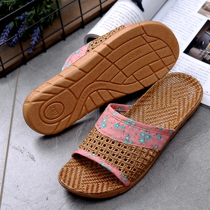 Breathable Straw Mat Shoes Woman Indoor Slippers Anti-slip Lovers Home Linen Slipper Female Male House Floor Slides SH423
