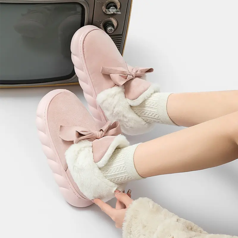 2024 New Winter Warm Slippers Women Home Floor Shoes Soft Plush Lace-up Female Indoor Street Snow Boots Girls Platform Footwear