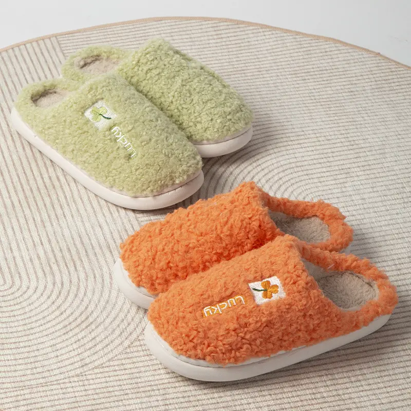 Women Warm Fur Slippers Indoor Home Shoes Couples Fluffy Cotton Slides Soft Plush Anti-slip Female Male House Bedroom Footwear