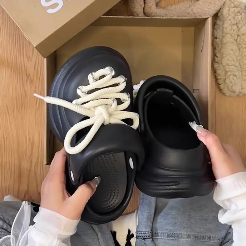 Women Platform Sandals DIY Laceup Fashion Clogs Thick Sole Summer Garden Shoes Ladies Home Street Slippers Beach Wedges Slides