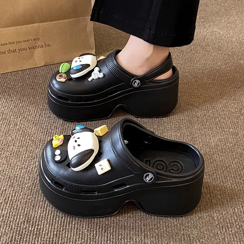 Women Summer Wedges Sandals Cute DIY Cartoon Dog Ladies Fashion Clogs Thick Sole Garden Shoes Girls Indoor Street Slippers