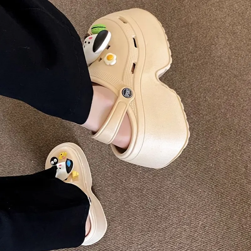 Women Summer Wedges Sandals Cute DIY Cartoon Dog Ladies Fashion Clogs Thick Sole Garden Shoes Girls Indoor Street Slippers