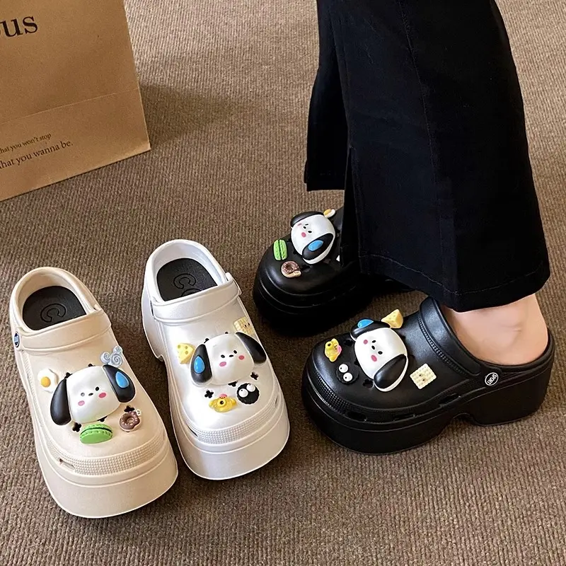 Women Summer Wedges Sandals Cute DIY Cartoon Dog Ladies Fashion Clogs Thick Sole Garden Shoes Girls Indoor Street Slippers