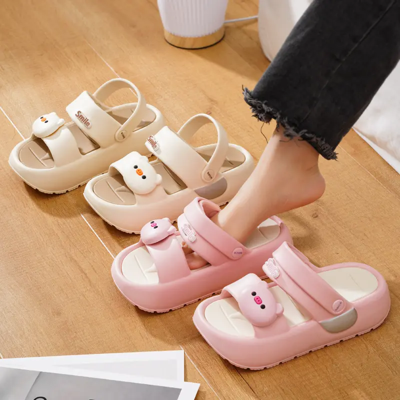 Women Platform Sandals Cute Cartoon DIY Pig Summer  Shoes 2 Way Wear Girls Beach Street Slippers Soft EVA Thick Sole Sandalias