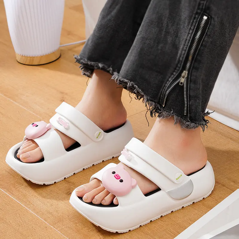 Women Platform Sandals Cute Cartoon DIY Pig Summer  Shoes 2 Way Wear Girls Beach Street Slippers Soft EVA Thick Sole Sandalias