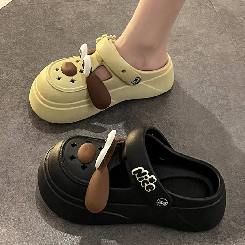 Cute DIY Cartoon Dog Fashion Clogs For Women Summer Platform Sandals Thick Sole Female Leisure Garden Shoes Home Street Slippers