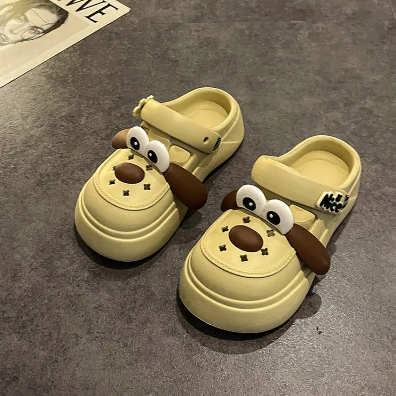 Cute DIY Cartoon Dog Fashion Clogs For Women Summer Platform Sandals Thick Sole Female Leisure Garden Shoes Home Street Slippers