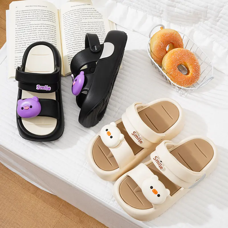 Women Platform Sandals Cute Cartoon DIY Pig Summer  Shoes 2 Way Wear Girls Beach Street Slippers Soft EVA Thick Sole Sandalias