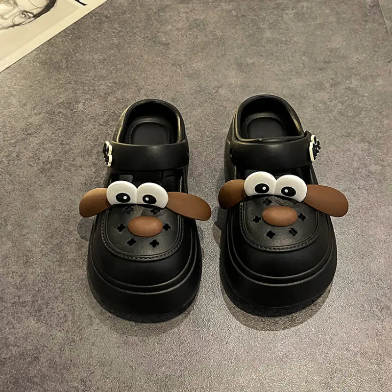 Cute DIY Cartoon Dog Fashion Clogs For Women Summer Platform Sandals Thick Sole Female Leisure Garden Shoes Home Street Slippers