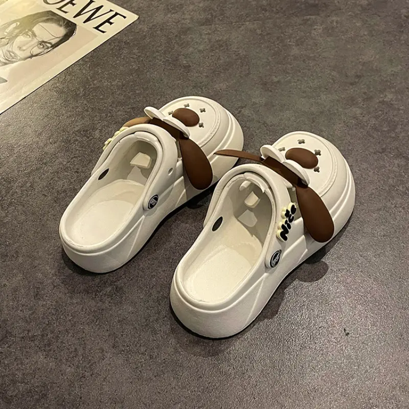 Cute DIY Cartoon Dog Fashion Clogs For Women Summer Platform Sandals Thick Sole Female Leisure Garden Shoes Home Street Slippers