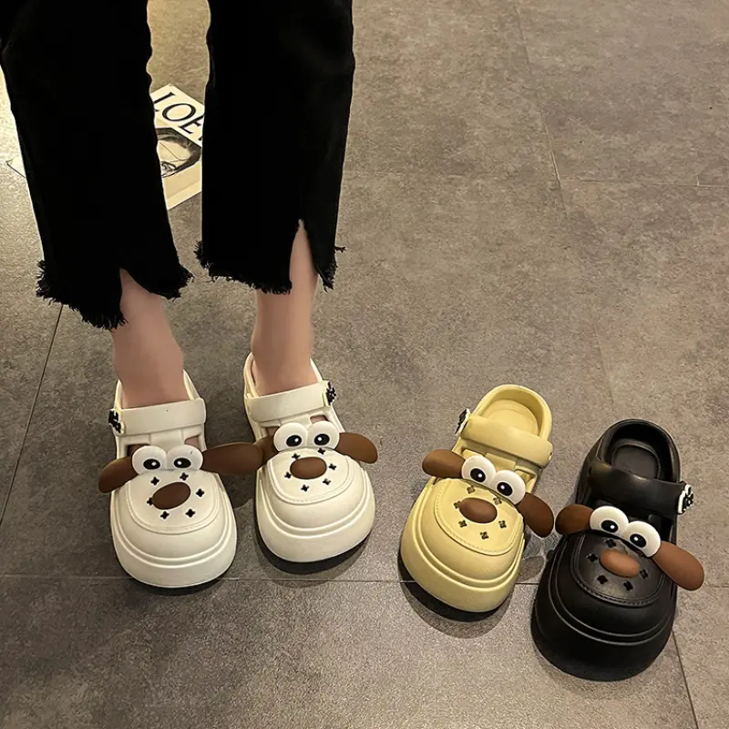 Cute DIY Cartoon Dog Fashion Clogs For Women Summer Platform Sandals Thick Sole Female Leisure Garden Shoes Home Street Slippers